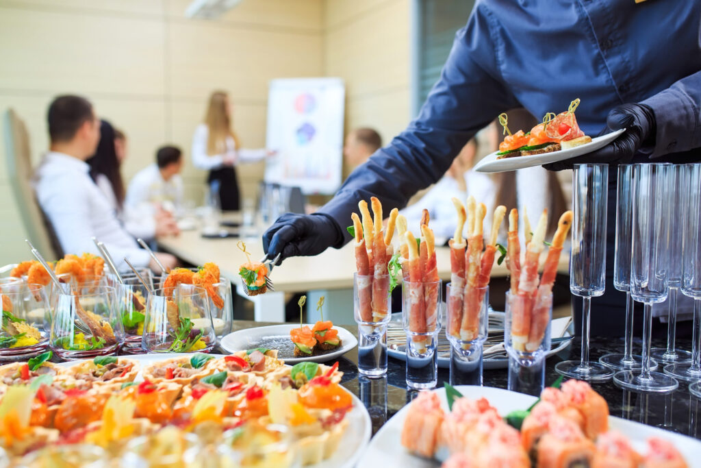Corporate catering setup in the Philippines featuring professional food service for a business meeting or corporate event