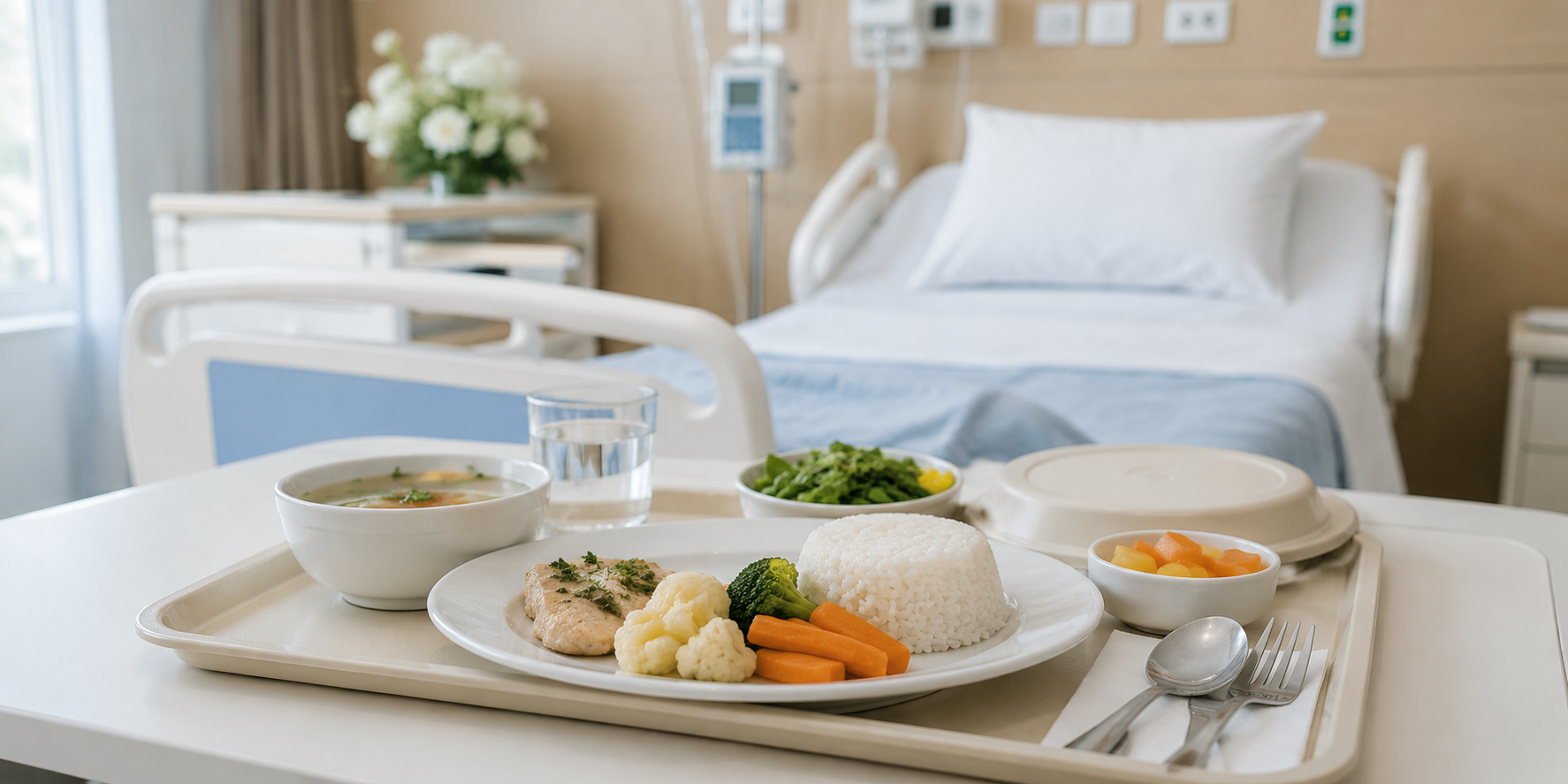 Therapeutic hospital meal served on a patient tray in the Philippines